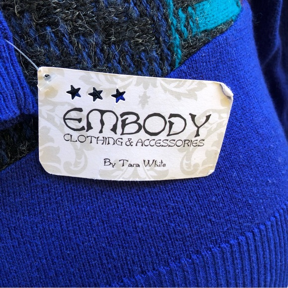 Upcycled Patchwork Keystone Sweater Blue Burgundy Medium Zip Up Fall Winter - Picture 5 of 6